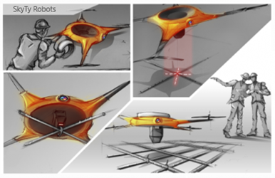 Illustration of SkyMul drone attaching rebar.