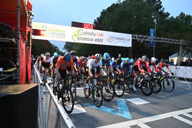 Cyclists at the starting line of a race